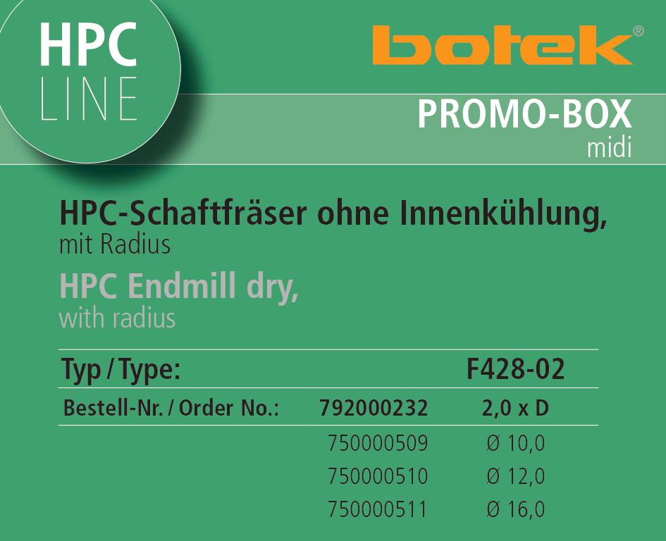 Promo-Box - HPC-Endmill dry, F428-02, 10.00 - 16.00 mm, 2.0 x Ø